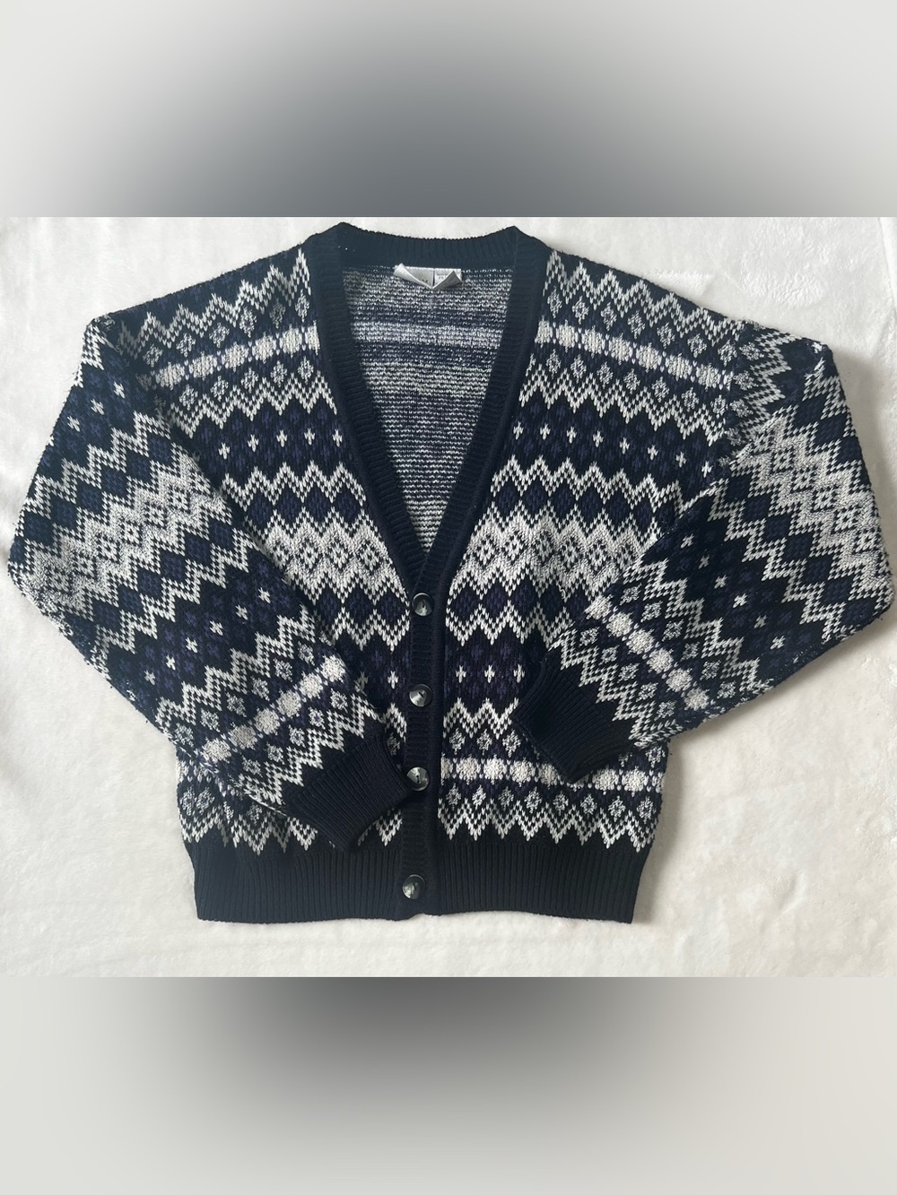 Purple, Black, & White Vintage Ash Creek Trading Diamond-patterned Cardigan